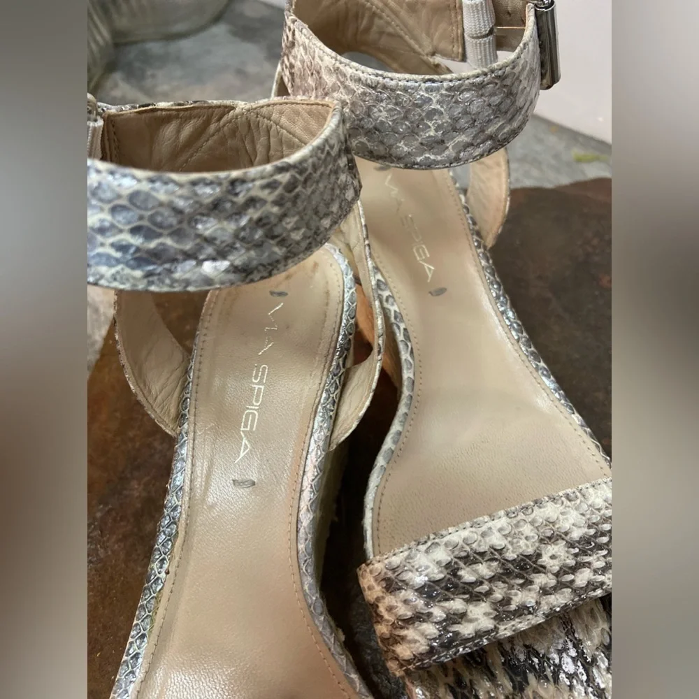 Via Spiga~Snakeskin Espadrille Wedge Sandals~Adjustable Ankle Strap~Size 7M